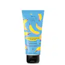 Bisnaga azul com detalhe amarelo, tampa preta e bananas ilustradas contendo 170ml de condicionador da marca Cuide-se Bem Feira Banana.