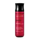 Frasco rosa transparente com tampa preta e letras douradas, brancas e pretas, contendo 200ml de body splash Nativa SPA Ameixa.