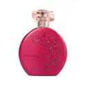 Frasco de perfume Floratta Flores Secretas, com design em formato oval e cor rosa vibrante, com detalhes em relevo de flores em sua superfície.