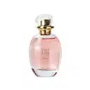 Vidro transparente oval com líquido rosa, borrifador dourado e tampa transparente contendo 75ml de desodorante colônia L'eau de Lily Soleil.