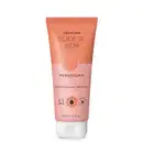 Bisnaga em tons de rosa com tampa transparente, letras pretas e pêssego ilustrado contendo 200ml de loção hidratante corporal da marca Cuide-se Bem Pessegura.