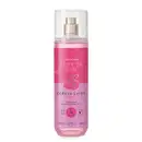 Frasco transparente com líquido rosa, pulverizador prateado, tampa transparente e rótulo rosa e lilás com ilustração de cerejas contendo 200ml de body splash Cuide-se Bem Cereja Livre.