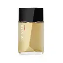 Vidro quadrado dourado com detalhe em relevo, tampa preta e letras brancas contendo 100ml de desodorante colônia Quasar Brave.