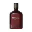 Vidro retangular marrom escuro  com tampa preta e letras brancas contendo 100ml de desodorante colônia Portinari Absoluto.
