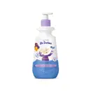 Imagem de um frasco branco com tampa dosadora roxa e rótulo azul com ilustração dos personagens da marca Dr. Botica contendo 400ml de creme de pentear infantil para cabelos lisos.