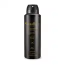 Imagem de um frasco preto de desodorante antitranspirante aerossol da marca Malbec Gold, com rótulo em dourado, contendo i75g/125ml de produto.