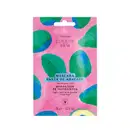 Sachê de 30ml na cor lilás com detalhe azul e abacates ilustrados contendo máscara capilar da marca Cuide-se Bem Feira `Pasta de Abacate.