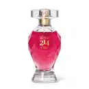 Vidro lapidado em formato de taça com líquido rosa vibrante, tampa transparente, pulverizador e letras douradas contendo 75ml de Eau de Parfum Botica 214 African Sunrise Floral Frutal.