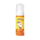 Espuma de banho corporal Nuvem de Ideias Dr. Botica em frasco de 150ml com tampa branca e rótulo amarelo e laranja com ilustração do personagem da marca e logo em letras azuis.