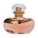 Vidro de formato arredondado e cor rosa com detalhes e pulverizador rosa metálico e tampa transparente contendo 75ml de Eau de Parfum Lily Gardênia.