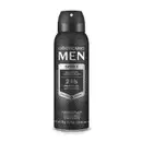 Frasco preto com detalhes prateados e letras brancas contendo 125ml/75g de desodorante aerossol para os pés da marca Men Sport.