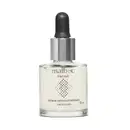 Frasco com líquido transparente, tampa prateada, conta-gotas preto e rótulo prateado contendo 30ml de sérum antioleosidade Malbec Facial.
