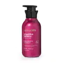 Embalagem pump de 400ml de creme corporal perfumado da marca Nativa SPA Orquídea Lumière, com cor rosa vibrante e tampa preta, com informações sobre o produto escritas em branco no rótulo.