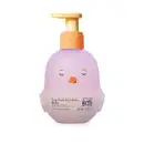 Frasco lilás em formato de pintinho com detalhes laranja e tampa dosadora laranja contendo 200ml de loção para banho e pós-banho da mara Boti Baby Lua.