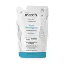 Refil de condicionador Match Liso Prolongado em sachê de 250ml nas cores azul e branca com letras pretas.