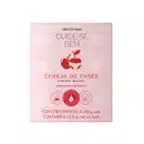 Caixa de sabonetes em barra com aroma de cereja, da marca Cuide-se Bem. Contém 4 unidades de 80g cada, com espuma cremosa e aprovado para uso. Embalagem rosa com ilustração de maçãs vermelhas.