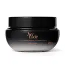 Pote com degradê de preto e branco e letras douradas contendo 250g de creme hidratante desodorante corporal da marca Her Code.
