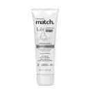 Imagen de uma bisnaga branca com rótulo preto e branco da marca Match Lab, contendo tratamento de choque com queratina concentrada para pré e pós-química. O produto possui 50ml.