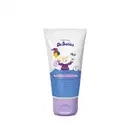 Creme de pentear infantil da marca Dr. Botica, em bisnaga branca e azul com detalhes em roxo, com texto "Poção tira nó" e informações sobre brilho intenso e uso infantil. Personagem do Mago Dr. Botica está ilustrado na embalagem.