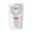 Imagem de embalagem refil branca de creme para pentear da marca Match, com design de círculos e linhas em marrom, informando "Ciência das Curvas" e "Crespos 4ABC" no rótulo.