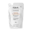 Imagem de um refil de máscara capilar da marca Match. Nutrição Regeneradora, em formato de sachê branco com detalhes em preto, contendo informações sobre nutrição regeneradora e fórmula concentrada para fortalecimento e nutrição dos cabelos.