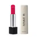 O balm labial rosa da marca Make B. Lip Chronology Color Repair possui uma embalagem preta e prateada com produto  cor de rosa brilhante e tampa branca com a marca gravada em letras pretas.