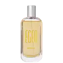 Perfume Egeo Banana em frasco de vidro transparente com líquido amarelo claro. Tampa prateada cilíndrica. Rótulo frontal com logo "EGEO" em letras douradas e texto "BANANA" abaixo. Base branca fosca.