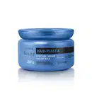 Pote azul com rótulo "Hair-plastia Máscara Capilar Hialurônica" da marca Siàge, contendo 250g do produto. O rótulo destaca a tecnologia 4D Affinity e a presença de ácido hialurônico na fórmula.