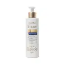 Shampoo Eudora Siàge Dermohair com embalagem branca de 300ml com bomba dosadora dourada. Texto destaca shampoo sem sulfato que elimina caspa visível e oleosidade, com ação multidimensional contra queda, descamação e alívio da coceira.
