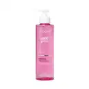 Frasco de gel de limpeza facial da marca Eudora, na cor rosa, com bomba dosadora branca. Rótulo com o nome "Niina Secrets" e informações sobre a tecnologia e ingredientes do produto.