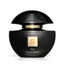 Frasco de Eudora Noir Eau de Parfum, com embalagem preta brilhante e detalhes dourados, incluindo o logotipo da marca e a indicação "Eau de Parfum" na parte frontal.