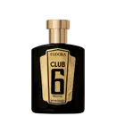 Frasco de perfume Eudora Club 6 Prestige, com embalagem preta e dourada, destacando o número 6 e a palavra "Prestige" em letras douradas.