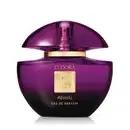 Frasco de perfume Eudora Absolu, com tampa em formato de cúpula, em tom roxo brilhante, com logotipo dourado. Rótulo indica tratar-se de um eau de parfum.