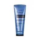 Frasco de condicionador Siàge Hair-Plastia, com embalagem tipo bisnaga nas cores azul e cinza, com tampa na parte inferior.O rótulo destaca a tecnologia Affinity 4D e a promessa de corrigir danos do fio e hidratar os cabelos. 200 ml.