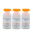 Três frascos de vidro translúcidos com tampas laranja da linha Soropetit da marca K.Pro Professional, contendo 10ml de produto cada. Os rótulos indicam que se trata de um tratamento de reconstrução, nutrição e brilho intenso.