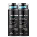 A imagem mostra dois frascos de condicionador da marca Truss, chamado "Infusion Conditioner". Os frascos são pretos e têm detalhes em azul claro e metalizado. Cada frasco contém 300ml do produto.
