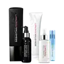 Kit com shampoo, máscara e sérum Penetraitt, além de leave-in No.Breaker e protetor térmico Trilliant, todos da marca Sebastian Professional