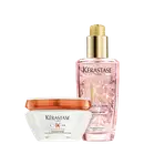 Kit com máscara capilar Nutritive, óleo capilar Elixir Ultime Rose, da marca Kerastase.