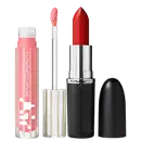 Kit M·A·C MACximal Satin Left On Red + Lipglass Airshine Snobbish, 2 produtos.