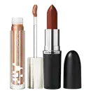 Kit M·A·C MACximal Satin Espresso Yourself + Lipglass Air Shade Extension So Golden, 2 produtos.