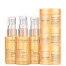 Três frascos de Nutri Glow Miracle Booster da marca Cadiveu Professional, acompanhados de três potes de máscara condicionadora Nutri Glow da mesma marca, com 30ml cada