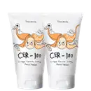 A imagem mostra duas unidades da máscara da marca Elizavecca: tubo branco com ilustração de personagem e texto "CER-100 Collagen Ceramide Coating Protein Treatment".