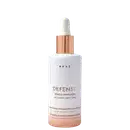 Um frasco de Tônico Antiqueda Defense da Braé, com rótulo branco e tampa cobre. O texto afirma fortalecer o cabelo, prevenir a queda capilar e promover o crescimento capilar.