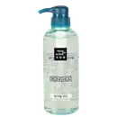 Frasco de gel para cabelo da marca Mise en Scène, com embalagem de plástico transparente e tampa azul. Rótulo preto com texto em inglês e coreano indicando "Style Care Professional Strong Hold Hair Gel".