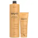 Shampoo e condicionador pós-química da linha profissional Trivitt da marca Italian Hairtech. O shampoo vem em uma embalagem de 1 litro. O condicionador é apresentado em um tubo de 200ml.