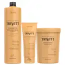 Conjunto de produtos para cabelos quimicamente tratados. Composto por um shampoo pós-química de 1 litro, um condicionador em embalagem de 200ml e uma máscara hidratante intensiva em pote de 1kg.