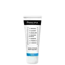 Tubo branco de creme multirreprador da marca Principia, com rótulo preto e azul listando os principais ingredientes como pantenol, glicerina e vitamina E.
