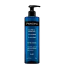 Frasco de gel de limpeza da marca Principia, com bomba dosadora preta. Embalagem azul com rótulo destacando a composição do produto.