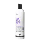Shampoo hidratante com espuma suave da linha Curly Care. Embalagem plástica branca opaca com tampa preta. Rótulo com o nome do produto "SPUME!" em letras grandes na cor roxa.