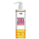 Para cabelos, cacheados e crespos. Embalagem plástica branca com bomba dosadora. Rótulo com texto em letras vermelhas grandes e detalhes em amarelo. Listras onduladas coloridas na parte superior. Tamanho de 500ml indicado na embalagem.